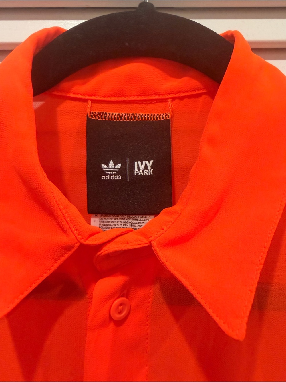 Adidas Ivy Park Neon Orange Button-Up Shirt with White Shoulder Stripes Size S - Picture 3 of 5